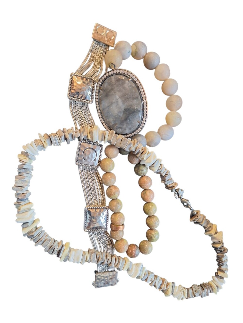 Natural Bohemian Bracelets & Necklace Pairing Large Cold Stones Hippie Coastal